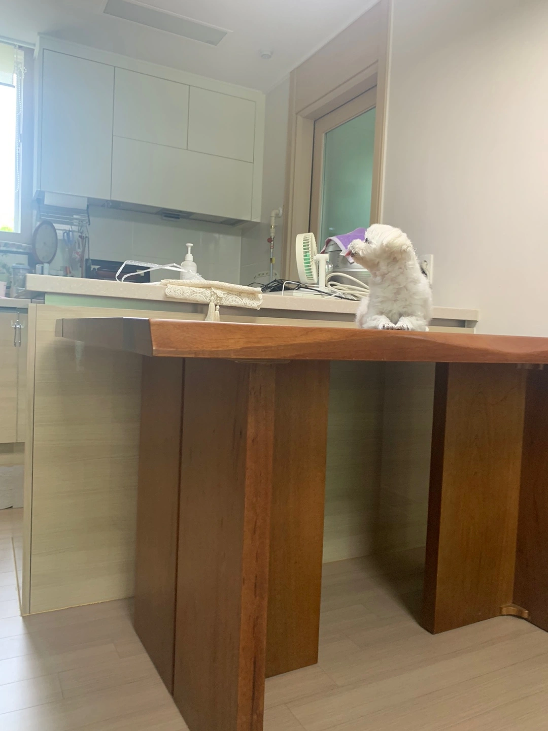 길이를 줄여 새 공간에 맞춘 원목 테이블